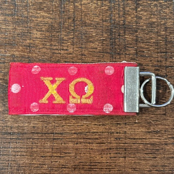 Chi Omega ΧΩ Ribbon Keychain Key Fob - Picture 1 of 7
